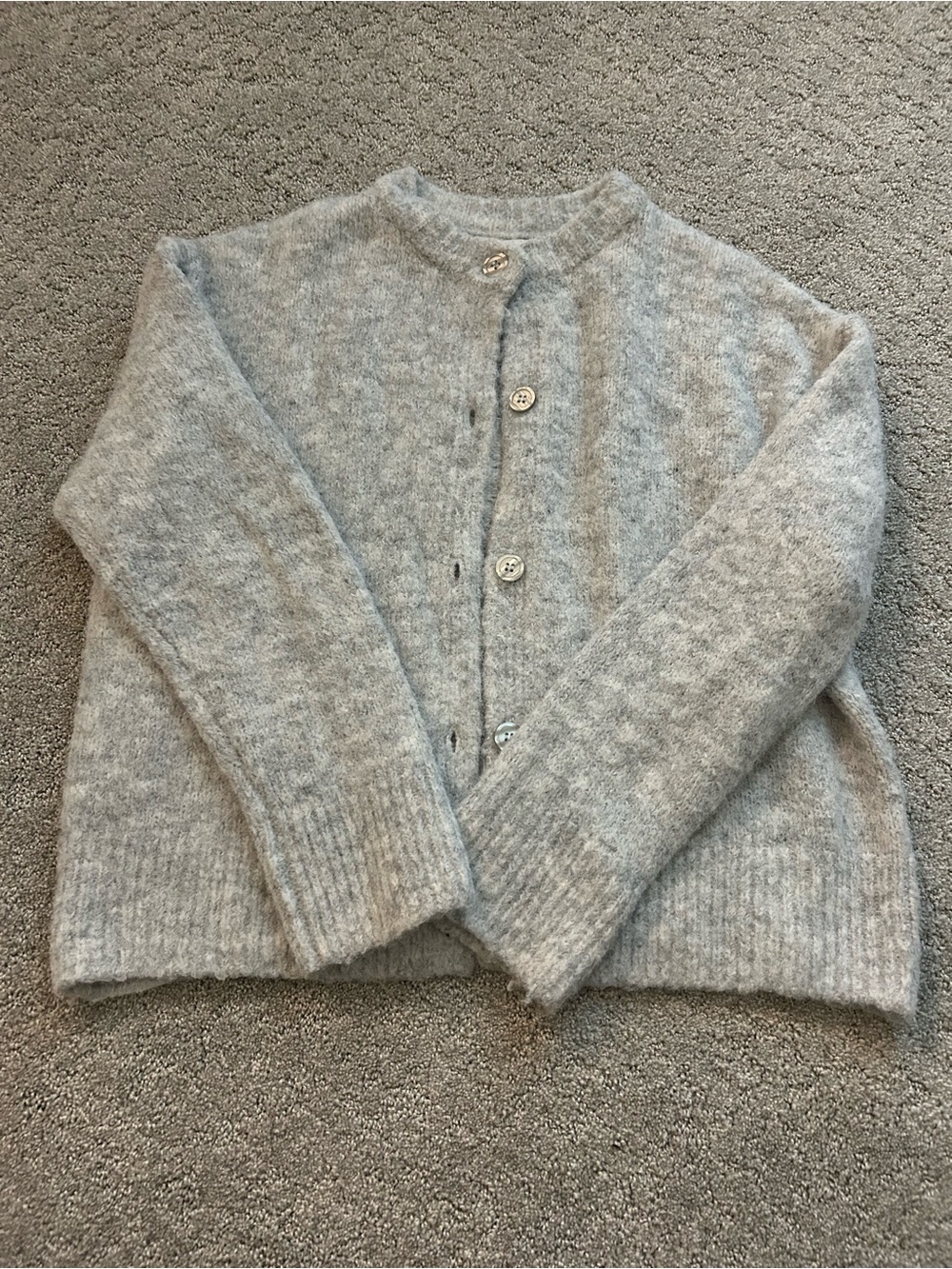 BDG Light Gray Button-Front Crewneck Cardigan